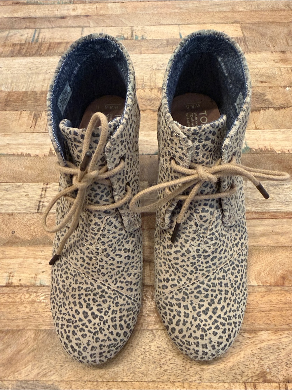 TOMS Tan Leopard Print Lace-Up Ankle Boots
